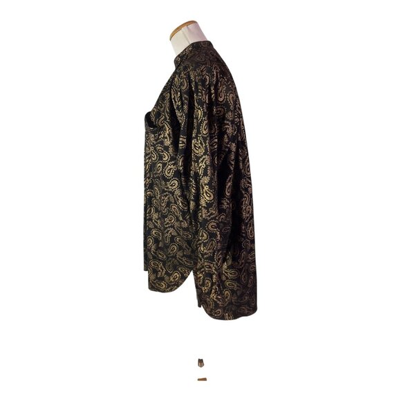 Vintage Alicia Herrerra Size 6 Button-Front Black Gold Paisley Shirt Nubuck - Picture 9 of 11